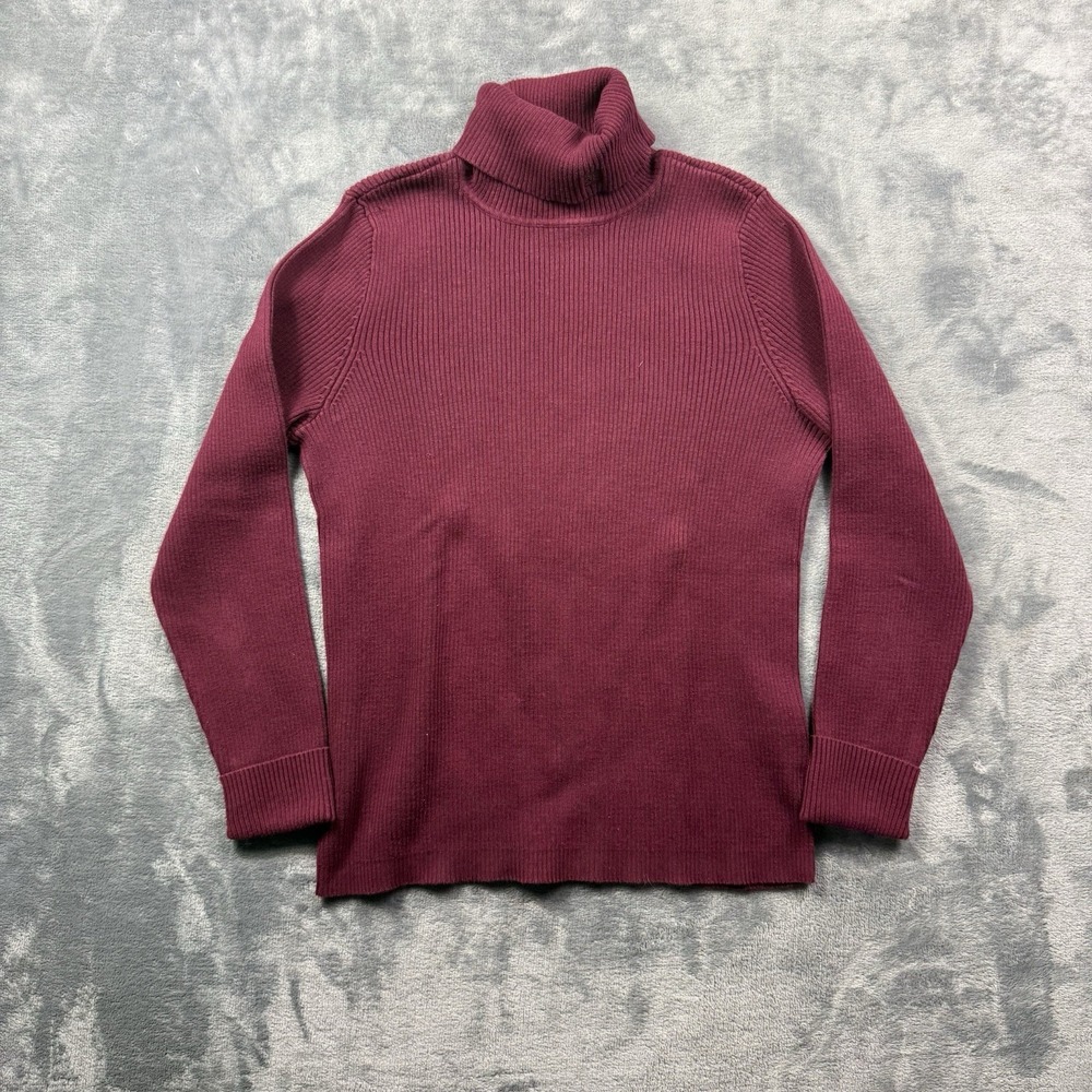 Lauren Ralph Lauren Women's PM Maroon Ribbed Classic Turtleneck Sweater W Logo